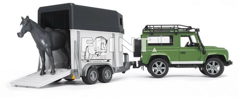 Land Rover Defender (61,5x14x18,5cm) + hevostraileri + hevonen Bruder Land Rover Defender (61,5x14x18,5cm) + hevostraileri + hevonen Bruder