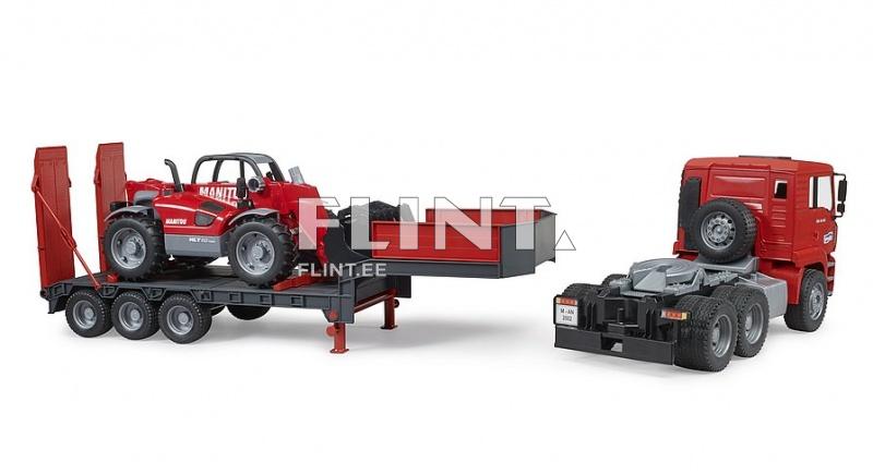 Lavettiauto MAN TGA (86x18x24cm) + Manitou MLT 633 (43x17x15cm) Bruder Lavettiauto MAN TGA (86x18x24cm) + Manitou MLT 633 (43x17x15cm) Bruder