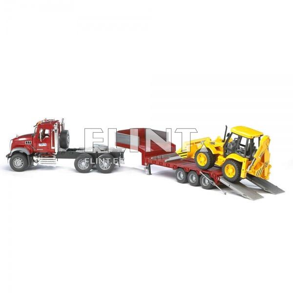 Lavettiauto MACK Granite (93,5x18,5x26,5cm) + kaivuri JCB 4CX (52x16x18,5cm) Bruder Lavettiauto MACK Granite (93,5x18,5x26,5cm) + kaivuri JCB 4CX (52x16x18,5cm) Bruder