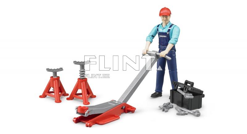 Workshop figure set with mechanic, car jack, supports and tools Bruder Workshop figure set with mechanic, car jack, supports and tools Bruder