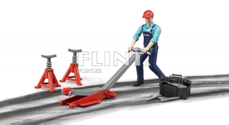 Workshop figure set with mechanic, car jack, supports and tools Bruder Workshop figure set with mechanic, car jack, supports and tools Bruder