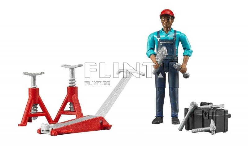 Workshop figure set with mechanic, car jack, supports and tools Bruder Workshop figure set with mechanic, car jack, supports and tools Bruder