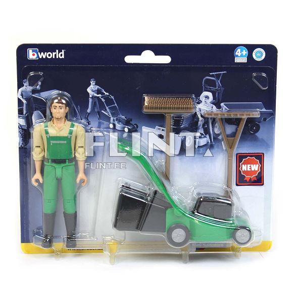 Lawnmower and worker set Bruder