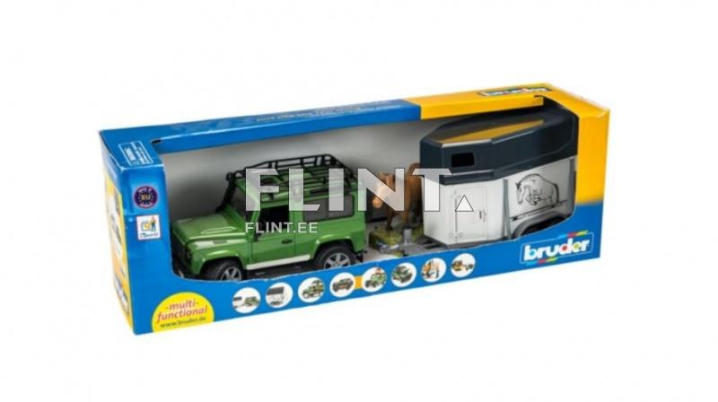 Land Rover Defender (61,5x14x18,5cm) + hevostraileri + hevonen Bruder