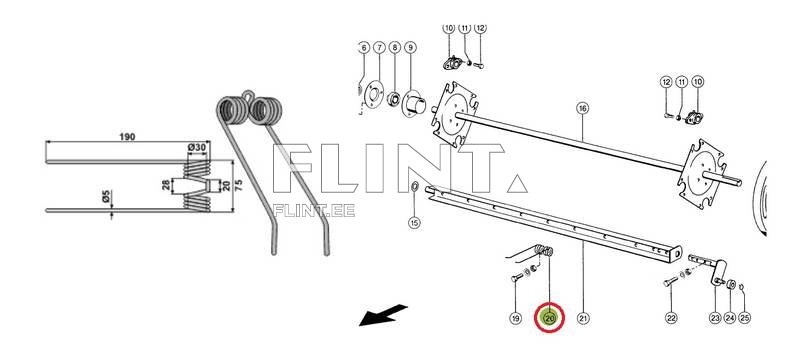 Pick-up spring tine Claas 8214211 (190x75x5; hole 30mm)