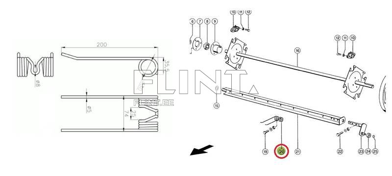 Pick-up spring tine Claas 8214211 (200x74x5; hole 30mm)