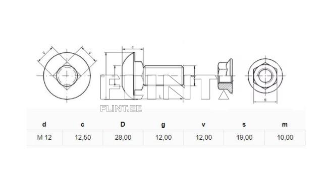 Bolt+nut M12x30 10,9 w/square neck (3011806) LEMKEN RUBIN Bolt+nut M12x30 10,9 w/square neck (3011806) LEMKEN RUBIN