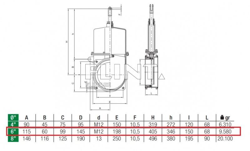 Knife gate valve (two flanges) 6&quot; 150x150mm MZ (with knife)