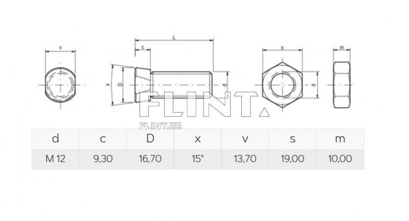 Auran pultti+mutteri M12x34 12,9 MOLBRO (2-kanta pää) Auran pultti+mutteri M12x34 12,9 MOLBRO (2-kanta pää)